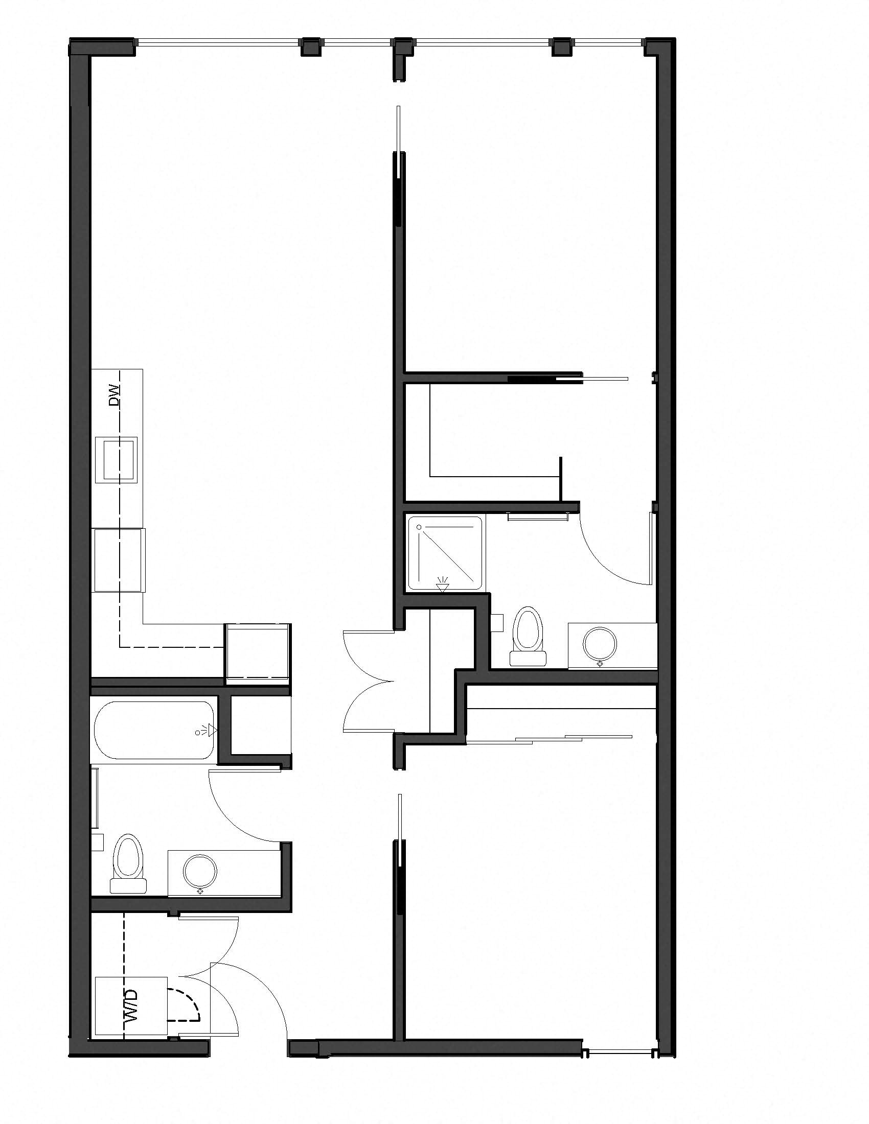 Floor plan for 2 beds, 2 baths, 926 sqft